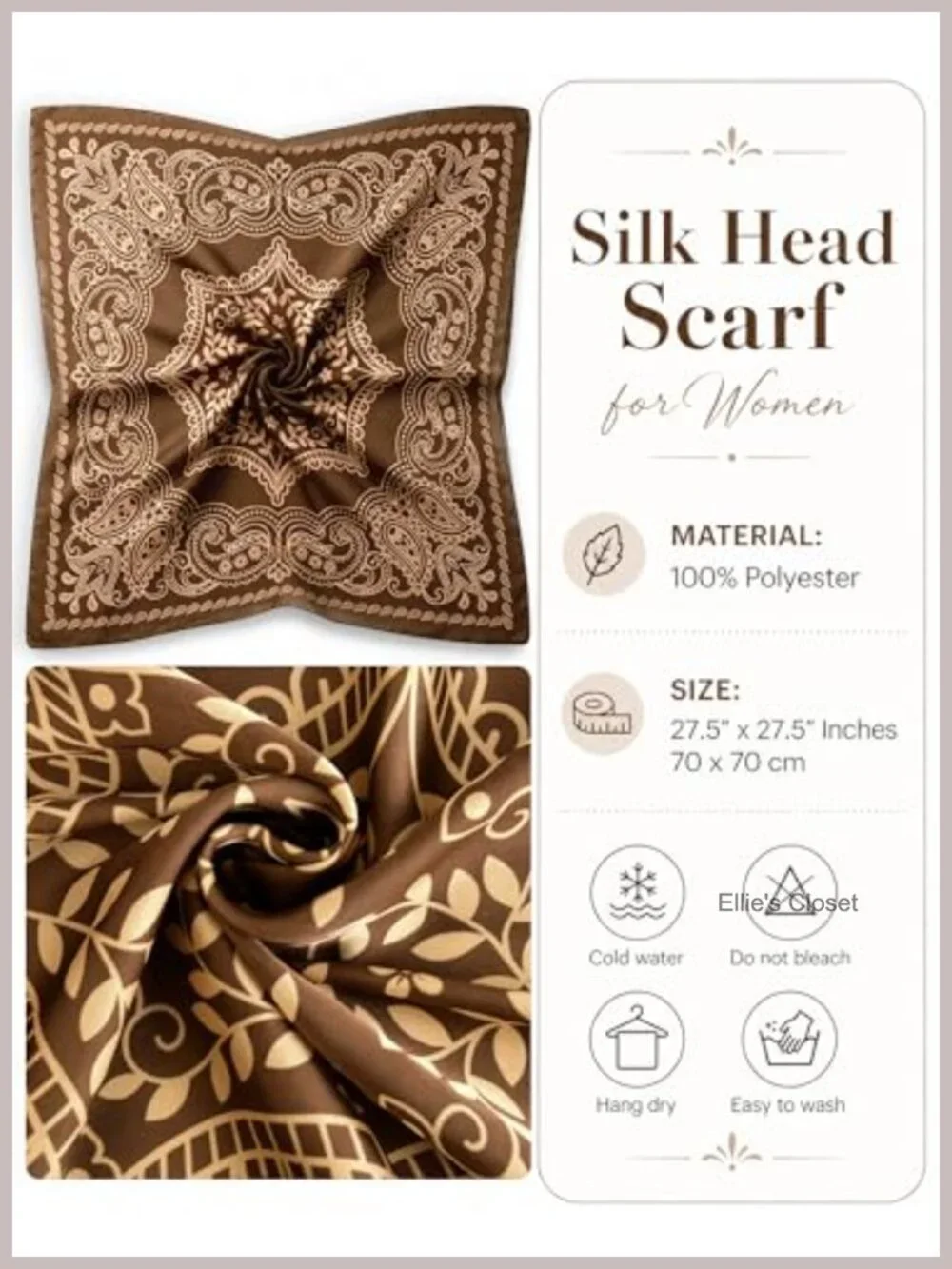 Satin Finish Square Silk Scarf Head Wrap for Women